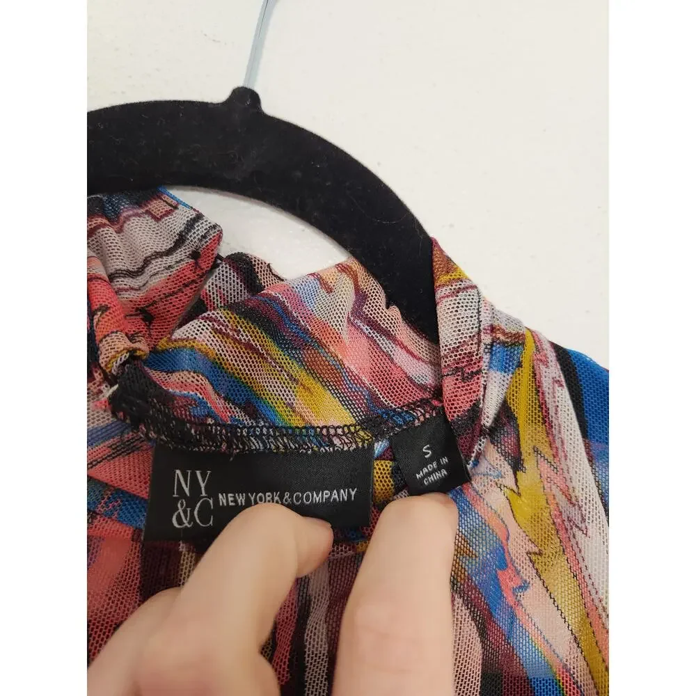 y2k Micromesh NY&Company Abstract Geometric All Over Stripes Long Sleeve Euro